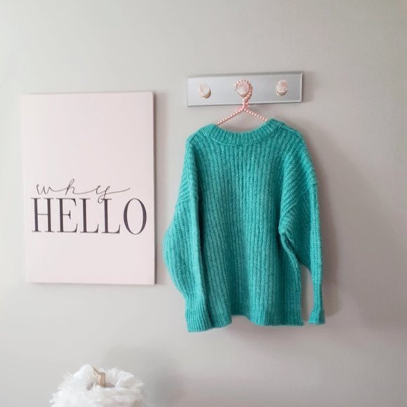 NWT Free People teal chunky knit V-neck sweater, XS - Picture 11 of 11
